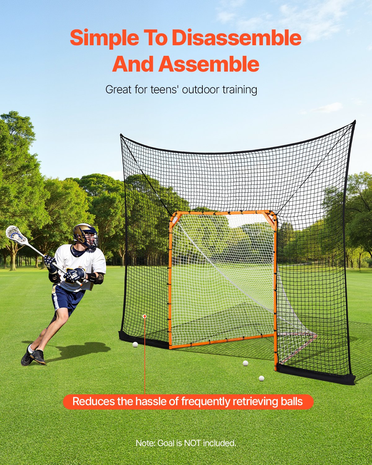VEVOR Hockey and Lacrosse Goal Backstop, 12x9 ft Lacrosse Net with Extended Coverage, Quick Easy Setup Complete Accessories Training Net, Backyard Lacrosse Equipment, for Youth Adult (NET ONLY)