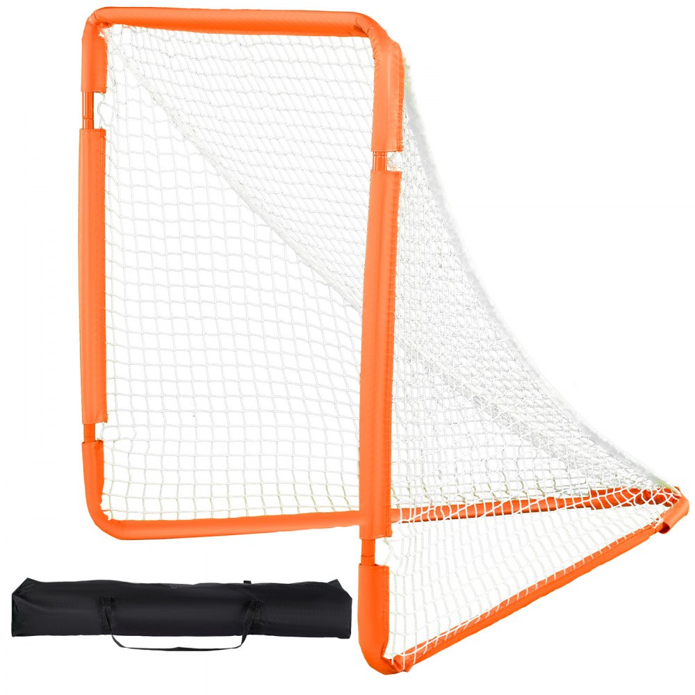 Poartă de lacrosse VEVOR, plasă de lacrosse pentru copii mici de 4' x 4', poartă de lacrosse portabilă pliabilă cu geantă de transport, cadru de fier echipament de antrenament în curte, Configurare rapidă și ușoară, perfectă pentru antrenamentul tinerilor, portocaliu