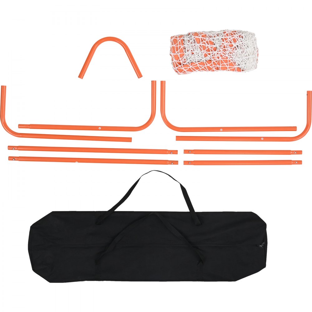 VEVOR Lacrosse Goal, 4' x 4' Small Kids Lacrosse Net, Folding Portable Lacrosse Goal with Carry Bag, Iron Frame Backyard Training Equipment, Quick & Easy Setup, Perfect for Youth Training, Orange