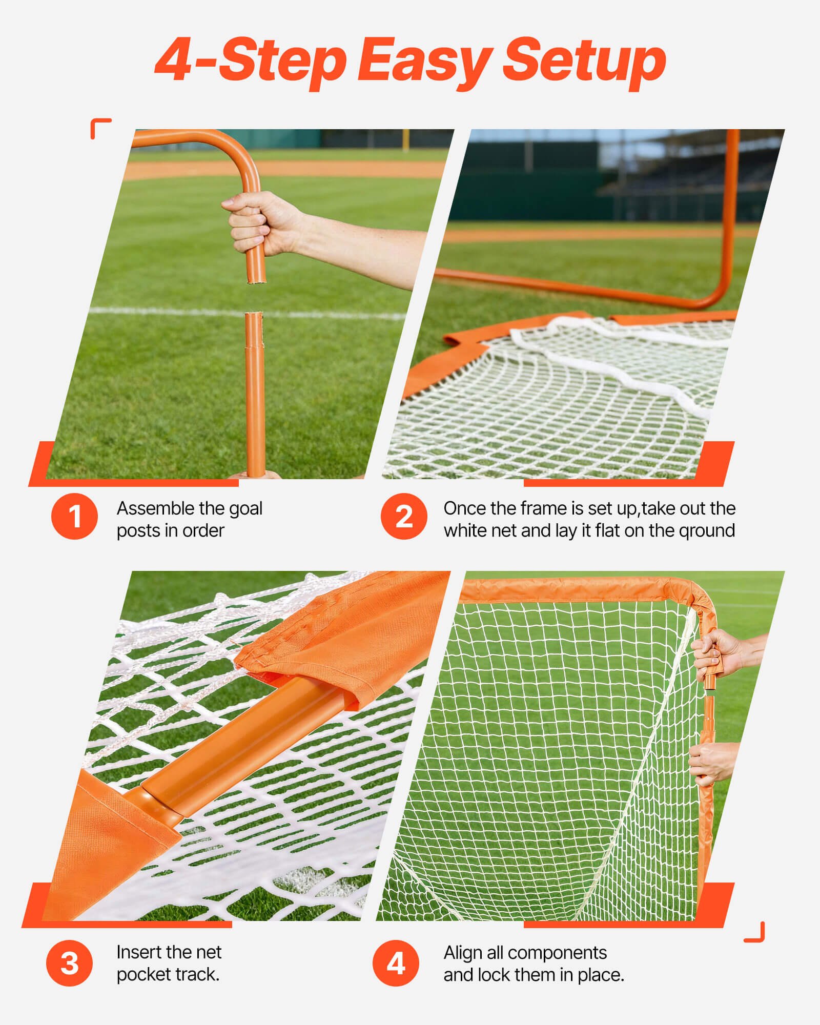 VEVOR Lacrosse Goal, 1.2 mx 1.2 m Small Kids Lacrosse Net, Folding Portable Lacrosse Goal with Carry Bag, Iron Frame Backyard Training Equipment, Quick & Easy Setup, Perfect for Youth Training, Orange