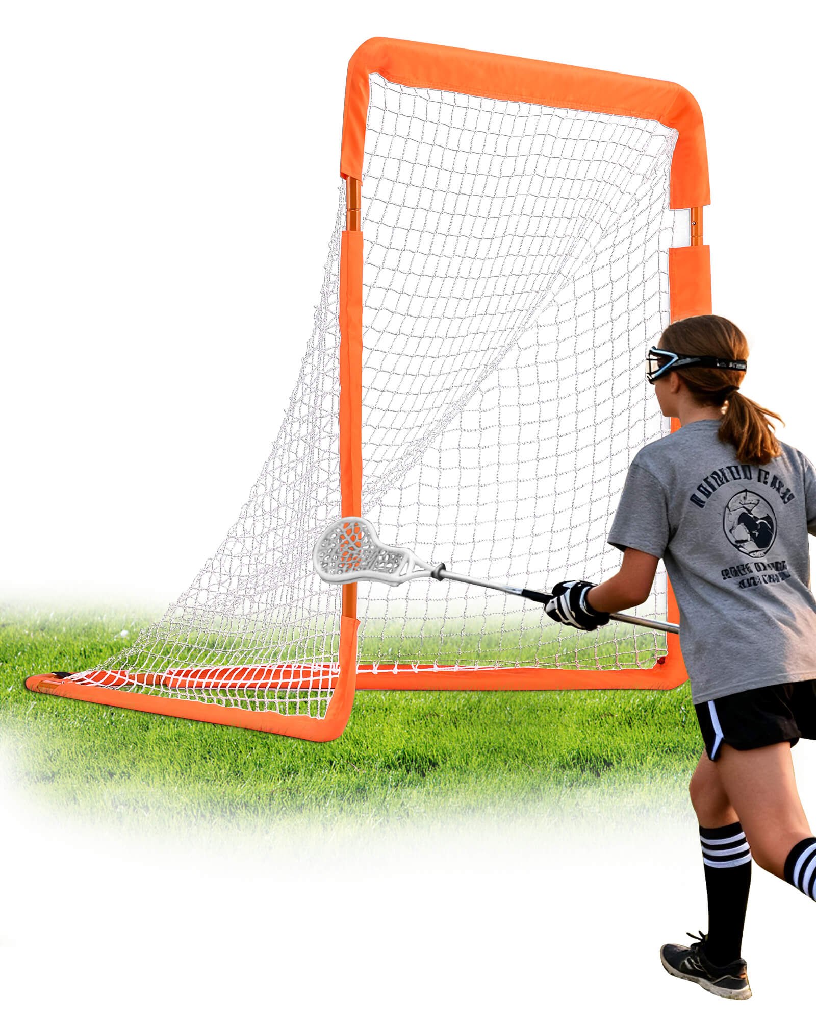 VEVOR Lacrosse Goal, 4' x 4' Small Kids Lacrosse Net, Folding Portable Lacrosse Goal with Carry Bag, Iron Frame Backyard Training Equipment, Quick & Easy Setup, Perfect for Youth Training, Orange