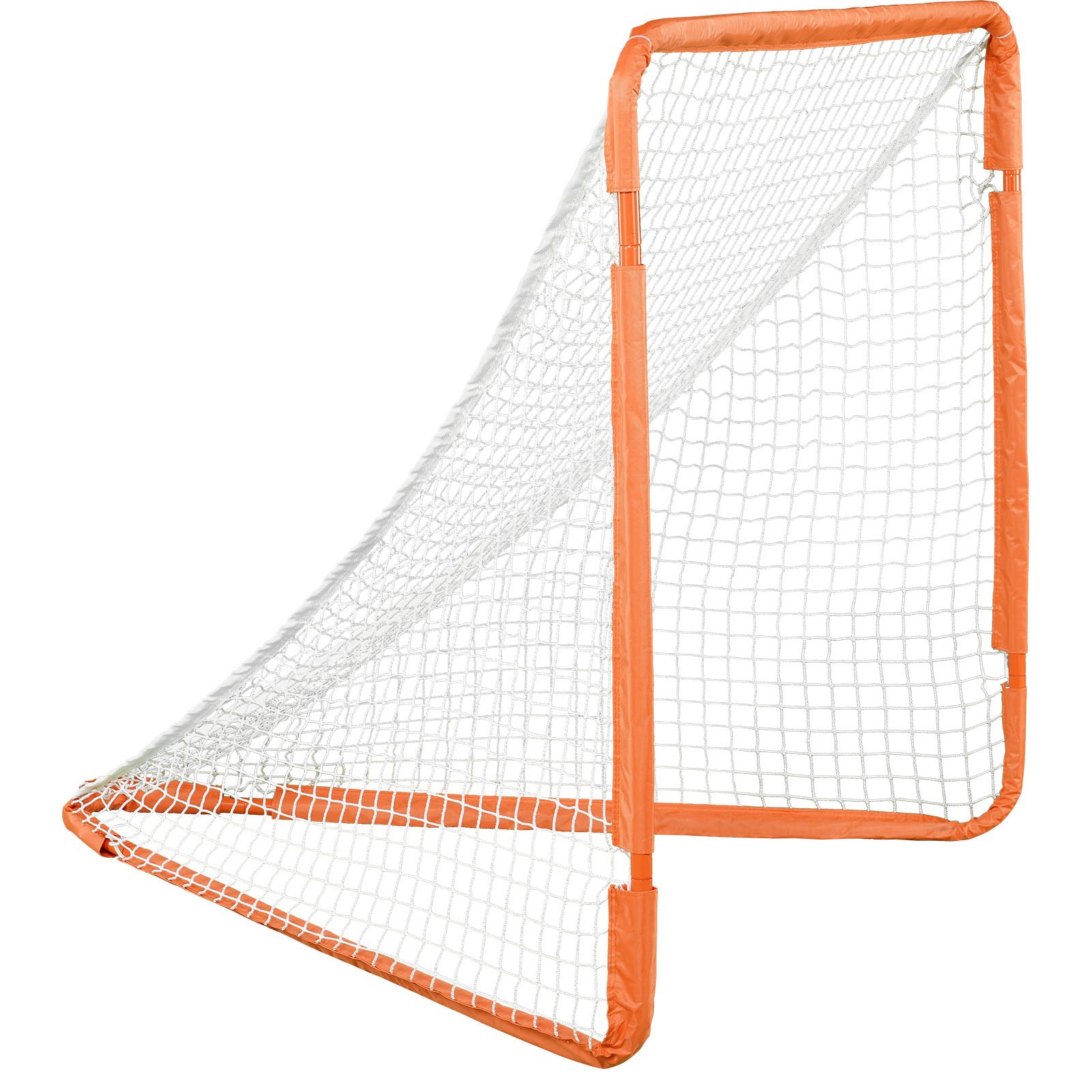 VEVOR Lacrosse Goal, 4' x 4' Small Kids Lacrosse Net, Folding Portable Lacrosse Goal with Carry Bag, Iron Frame Backyard Training Equipment, Quick & Easy Setup, Perfect for Youth Training, Orange