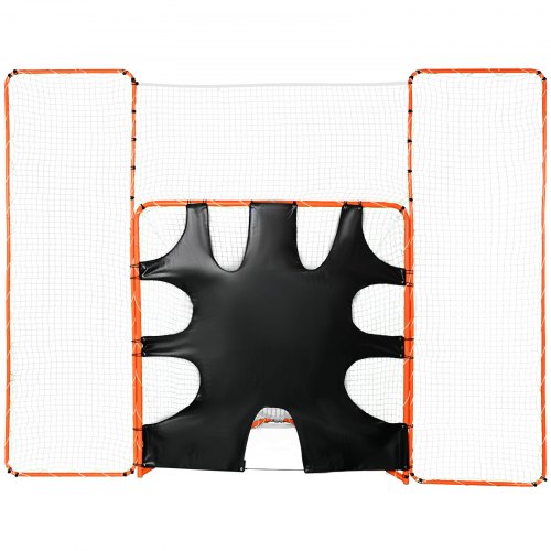 VEVOR 3-IN-1 Lacrosse Goal with Backstop and Target,3.7mx2.7m Lacrosse Net, Steel Frame Backyard Lacrosse Rebounder Equipment, Quick & Easy Setup Training Net, Perfect for Youth Adult Training, Orange