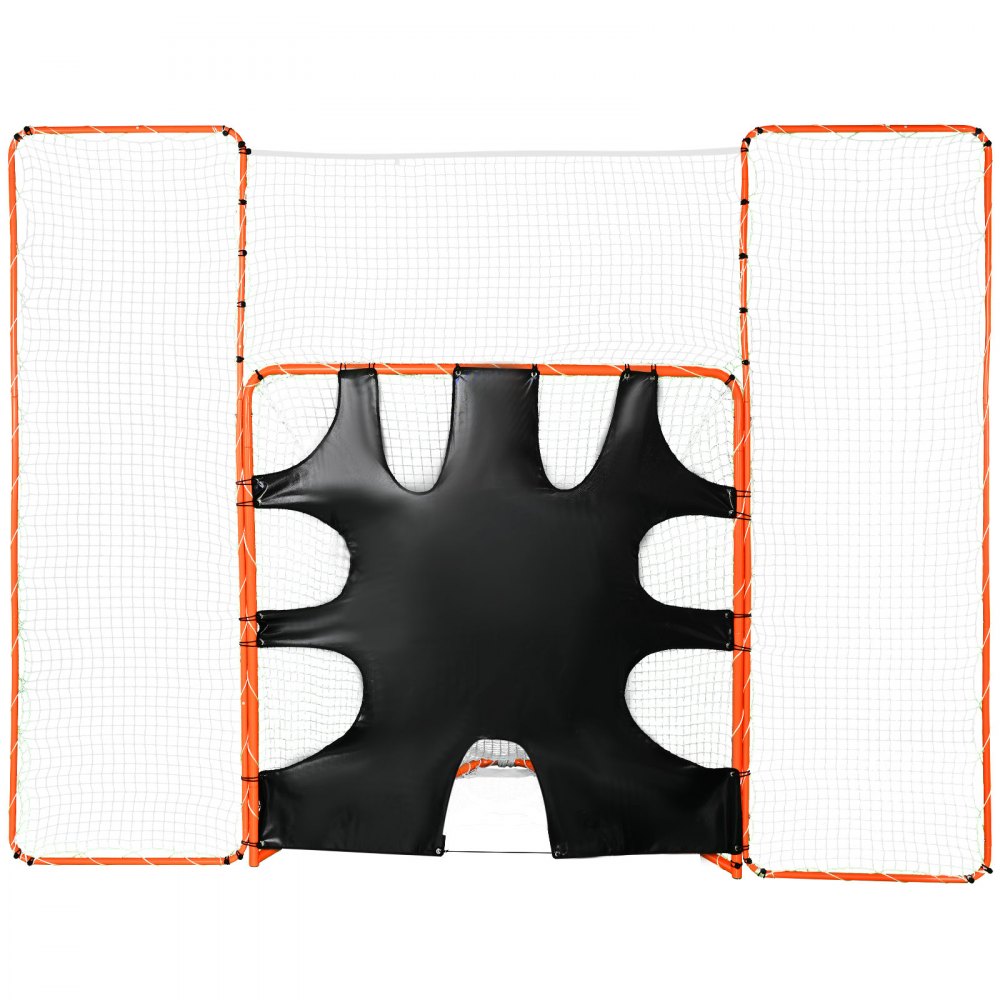 VEVOR 3-IN-1 Lacrosse Goal with Backstop and Target,3.7mx2.7m Lacrosse Net, Steel Frame Backyard Lacrosse Rebounder Equipment, Quick & Easy Setup Training Net, Perfect for Youth Adult Training, Orange