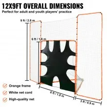 VEVOR 3-IN-1 Lacrosse Goal with Backstop and Target,3.7mx2.7m Lacrosse Net, Steel Frame Backyard Lacrosse Rebounder Equipment, Quick & Easy Setup Training Net, Perfect for Youth Adult Training, Orange