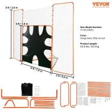 VEVOR 3-IN-1 Lacrosse Goal with Backstop and Target,3.7mx2.7m Lacrosse Net, Steel Frame Backyard Lacrosse Rebounder Equipment, Quick & Easy Setup Training Net, Perfect for Youth Adult Training, Orange