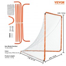Lakrosová bránka VEVOR, 6' x 6' lakrosová sieť, oceľový rám zadného lakrosového tréningového zariadenia, prenosná lakrosová bránka s prenosnou taškou, rýchle a jednoduché nastavenie, ideálne pre tréning dospelých mládeže, oranžová