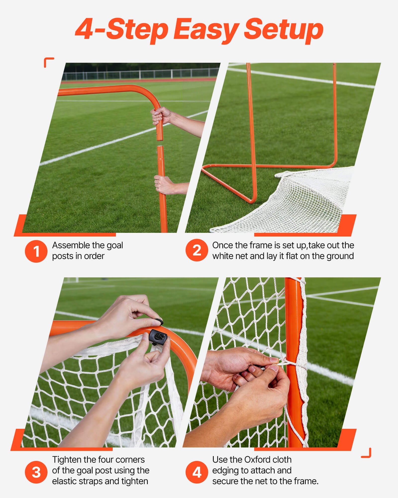 VEVOR Lacrosse Goal, 6' x 6' Lacrosse Net, Steel Frame Backyard Lacrosse Training Equipment, Portable Lacrosse Goal with Carry Bag, Quick & Easy Setup, Perfect for Youth Adult Training, Orange