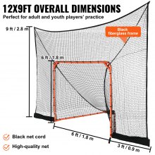 VEVOR Hockey and Lacrosse Goal Backstop laajennetulla peitolla, 12' x 9' Lacrosse Net, Täydelliset lisävarusteet Harjoitusverkko, Nopea ja helppo asennus Backyard Lacrosse -varusteet, täydellinen nuorten aikuisten harjoitteluun