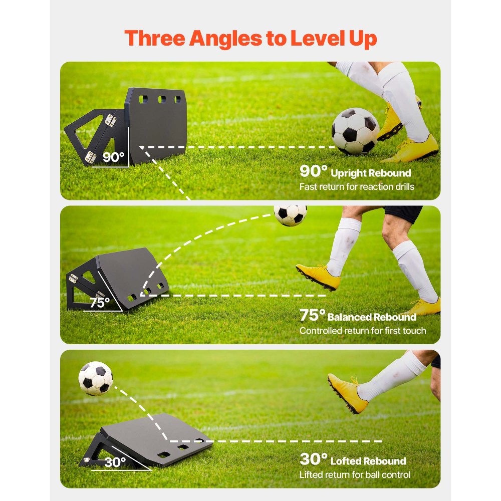VEVOR Soccer Rebounder Board, 1000 x 300 mm Portable Soccer Rebound Wall, HDPE Sports Kick Back Trainer, 3 Adjustable Angles, Easy Setup Ball Practice Training Equipment for Passing & Reaction Skills