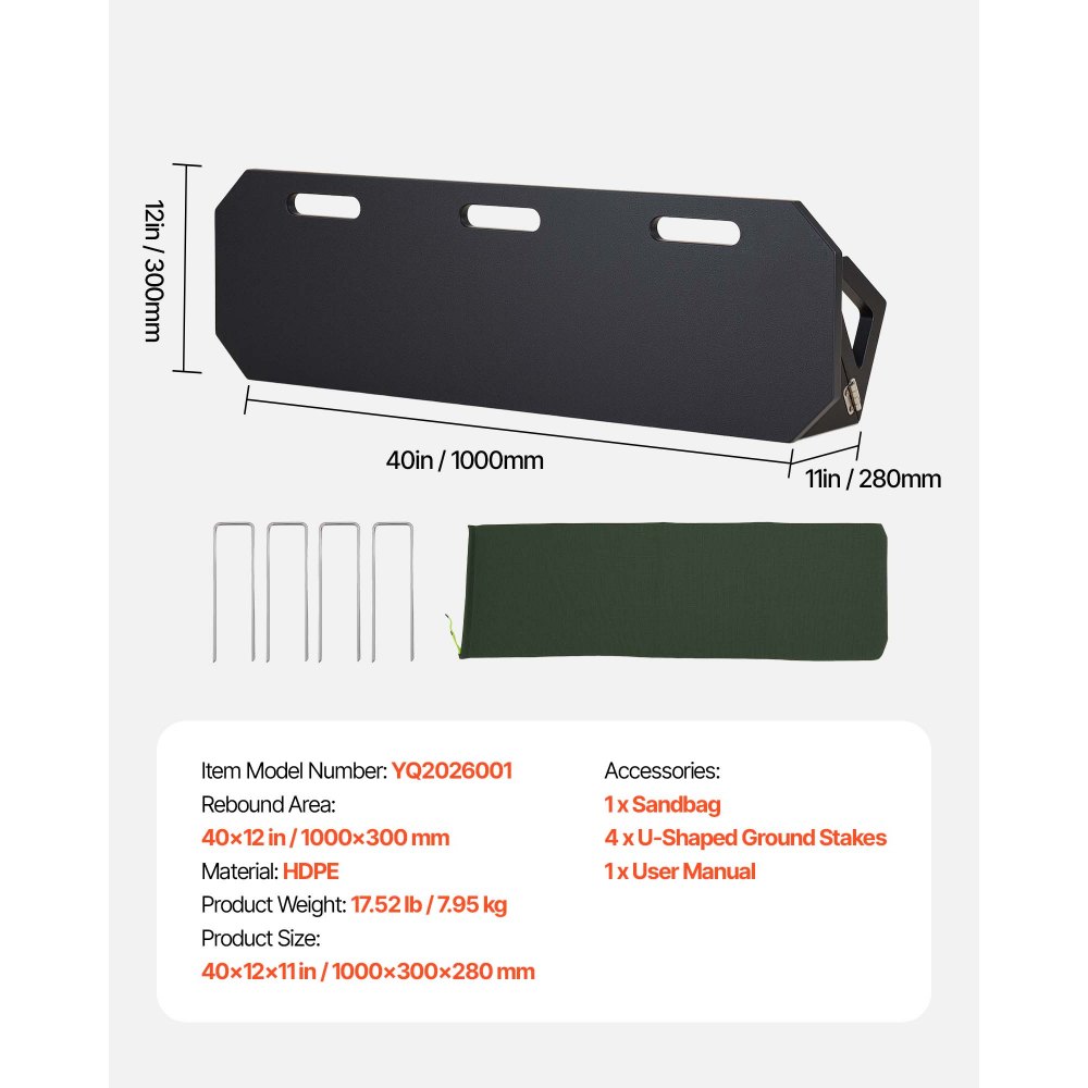 VEVOR Soccer Rebounder Board, 1000 x 300 mm Portable Soccer Rebound Wall, HDPE Sports Kick Back Trainer, 3 Adjustable Angles, Easy Setup Ball Practice Training Equipment for Passing & Reaction Skills