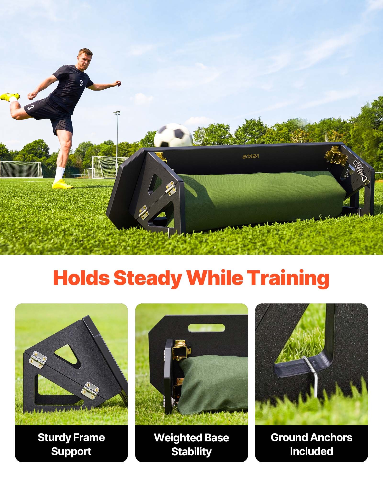 VEVOR Soccer Rebounder Board, 1000 x 300 mm Portable Soccer Rebound Wall, HDPE Sports Kick Back Trainer, 3 Adjustable Angles, Easy Setup Ball Practice Training Equipment for Passing & Reaction Skills