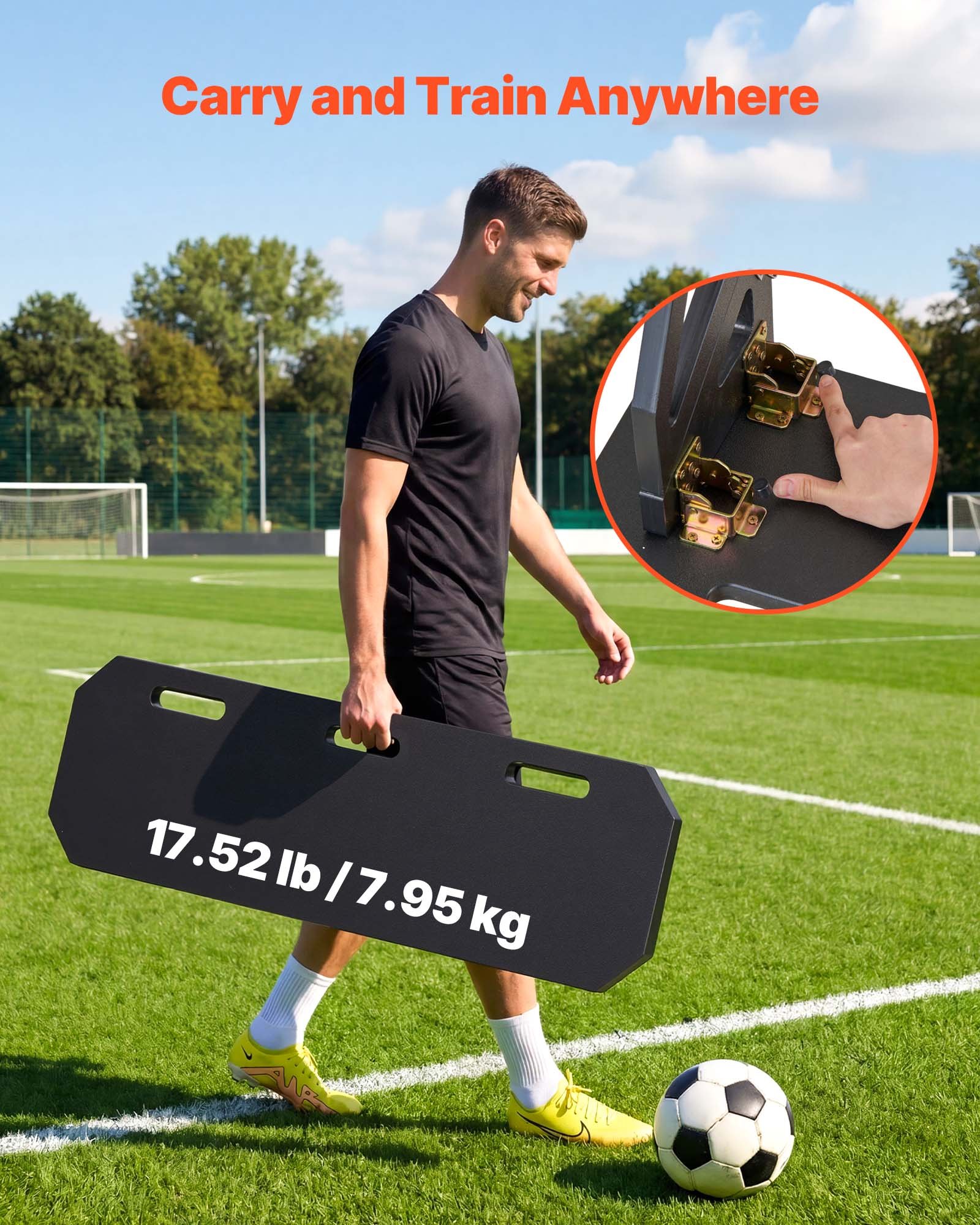 VEVOR Soccer Rebounder Board, 1000 x 300 mm Portable Soccer Rebound Wall, HDPE Sports Kick Back Trainer, 3 Adjustable Angles, Easy Setup Ball Practice Training Equipment for Passing & Reaction Skills