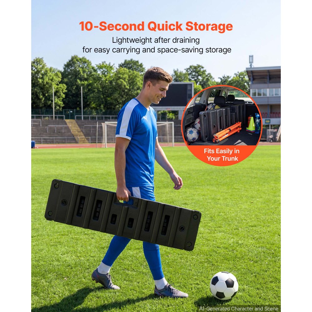 VEVOR Soccer Rebounder Board, 95 x 25 cm Dual-Sided Soccer Rebound Wall, 4 Adjustable Angles, Portable Water-Fillable PE Kickback Trainer, Ground Stakes for Kids Adults, Passing & Shooting Practice