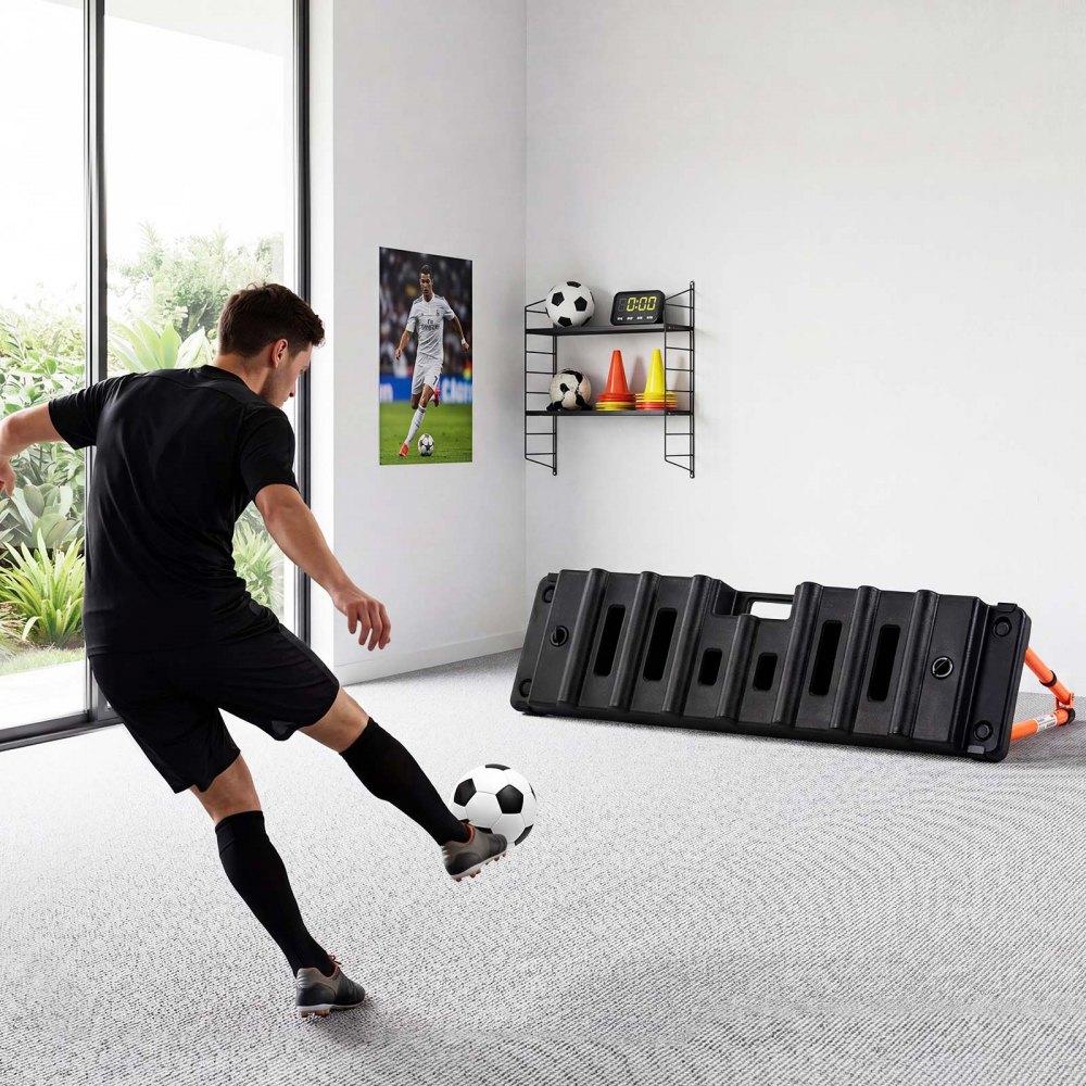 VEVOR Soccer Rebounder Board, 95 x 25 cm Dual-Sided Soccer Rebound Wall, 4 Adjustable Angles, Portable Water-Fillable PE Kickback Trainer, Ground Stakes for Kids Adults, Passing & Shooting Practice