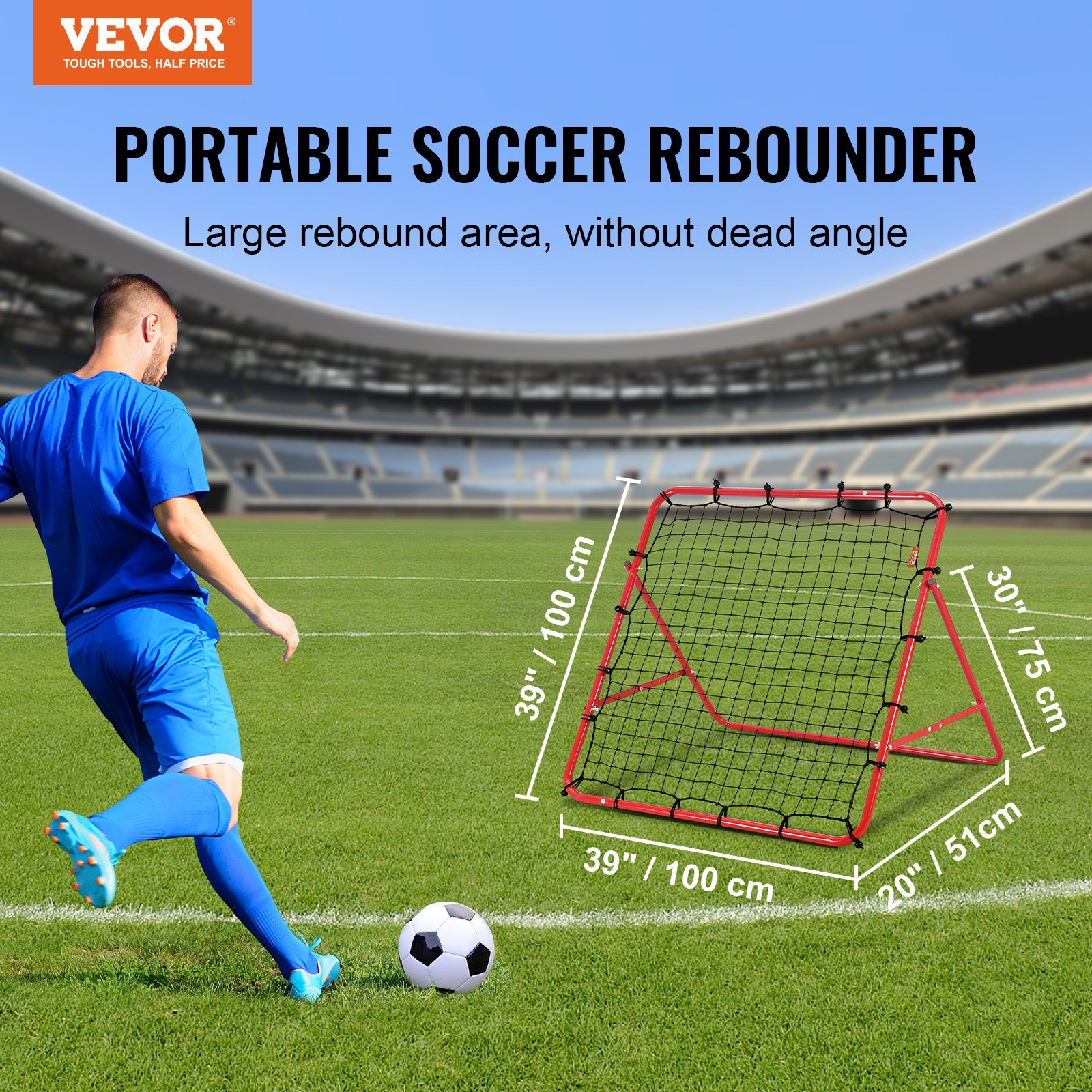 VEVOR Soccer Rebounder Rebound Net, Kick-Back 99.1x99.1 cm, Portable Football Training Gifts, Fully Adjustable Angles Goal Net, Aids & Equipment for Kids Teens & All Ages, Easy Set Up & Perfect Storage