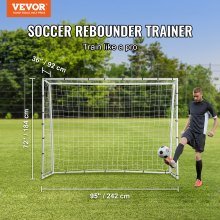 VEVOR Soccer Rebound Trainer, 8x6 FT vaslabda edzőfelszerelés, Sportfoci visszapattanó fal kétoldalas lepattanó hálóval és góllal, tökéletes háztáji gyakorláshoz, egyéni edzéshez, passzoláshoz
