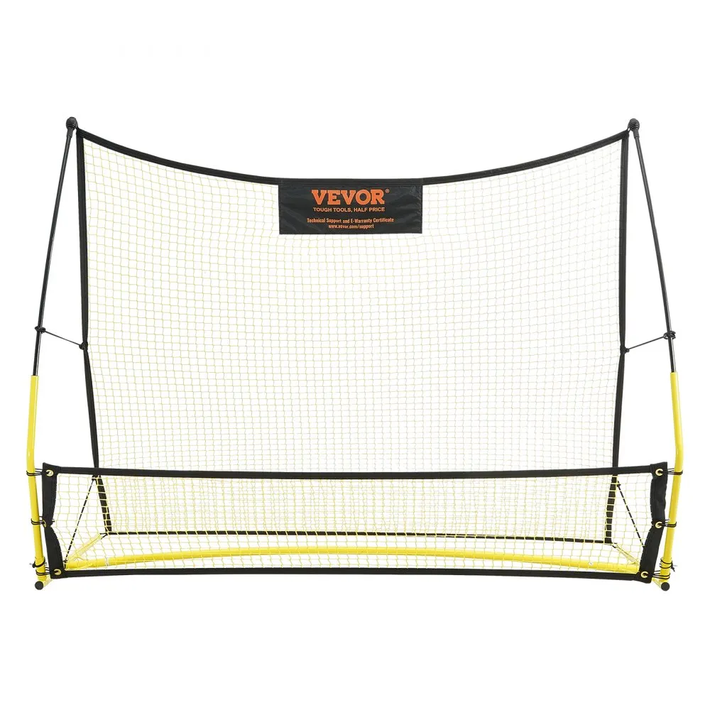 VEVOR soccer rebounder with a yellow and black frame and a durable net for soccer training drills.