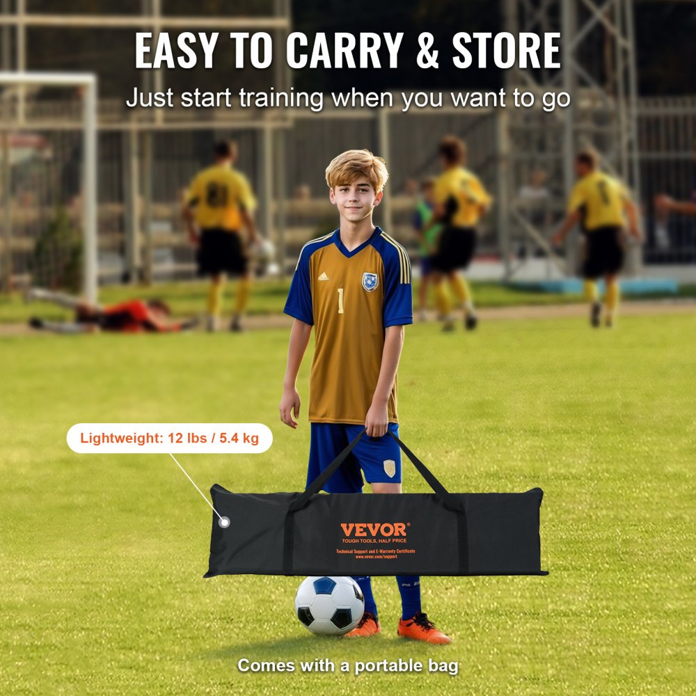 VEVOR Soccer Trainer, 2-IN-1 Portable Soccer Rebounder Net, Iron Soccer Practice Equipment, Sports Football Rebounder Wall with Portable Bag, Perfect for Team Solo Training, Passing, Volley