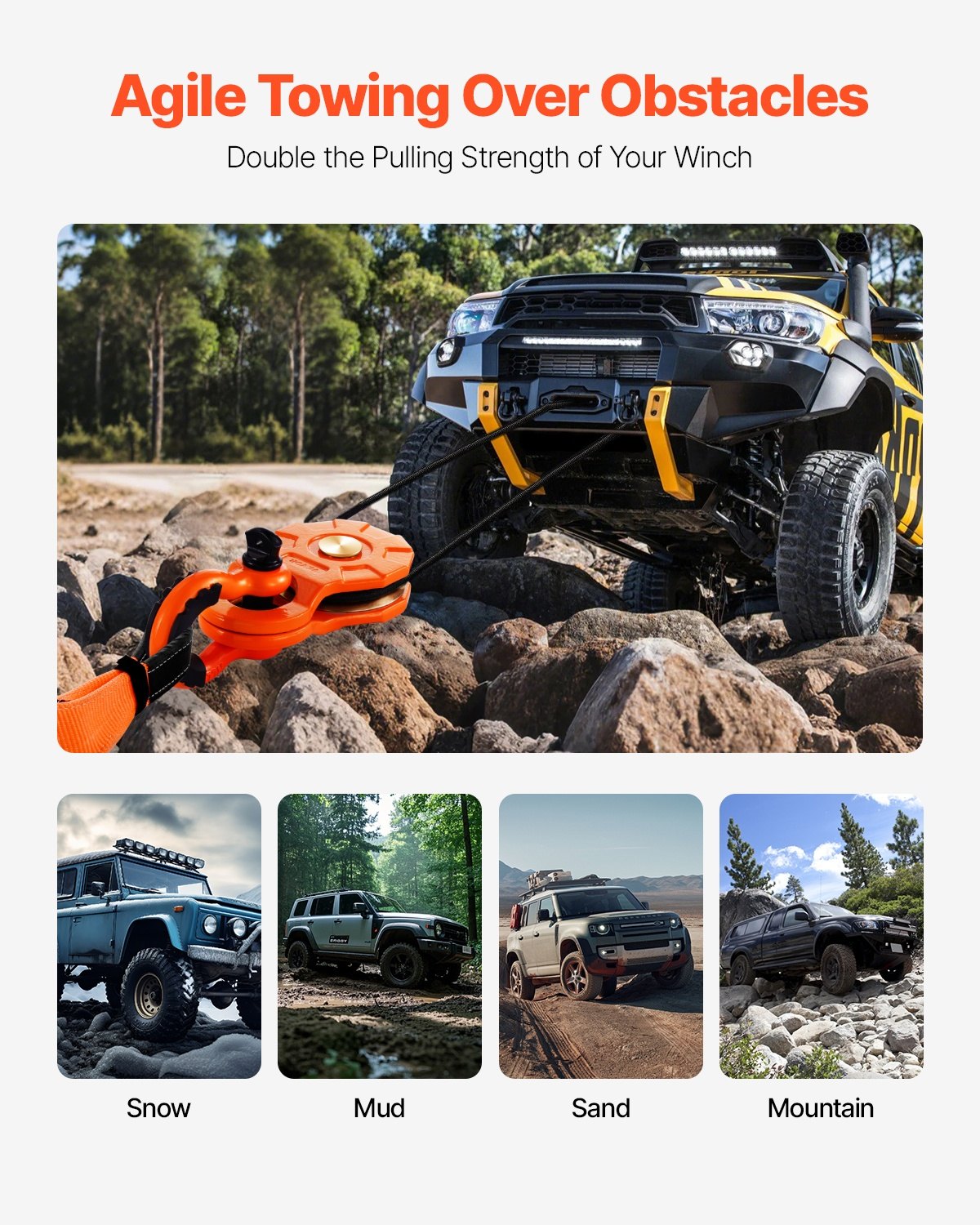 VEVOR 10 T Winch Snatch Block, 22,000 lbs Capacity Block and Tackle Pulley System, Work with 0.4" - 0.55" Rope, Winch Hook Accessories, Heavy Duty Offroad Recovery Accessory for Truck Tractor ATV UTV