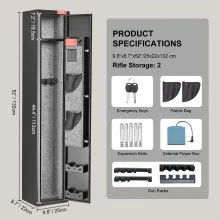 VEVOR 2 Rifles Gun Safe, Rifle Safe with Lock & Digital Keypad, Quick Access Gun Storage Cabinet with Removable Shelf, Pistol Rack, Rifle Cabinet for Home Rifle and Pistols