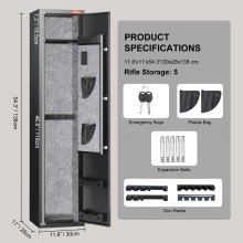 VEVOR 5 Rifles Gun Safe, Rifle Safe with Fingerprint Lock, Quick Access Gun Storage Cabinet for Shotguns with Removable Shelf, Pistol Rack, Ammo Storage Box for Home Long Gun and Pistols