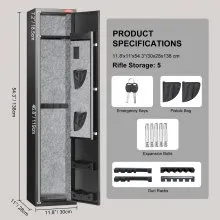 VEVOR 5 Rifles Gun Safe, Rifle Safe with Fingerprint Lock, Quick Access Gun Storage Cabinet for Shotguns with Removable Shelf, Pistol Rack, Ammo Storage Box for Home Long Gun and Pistols