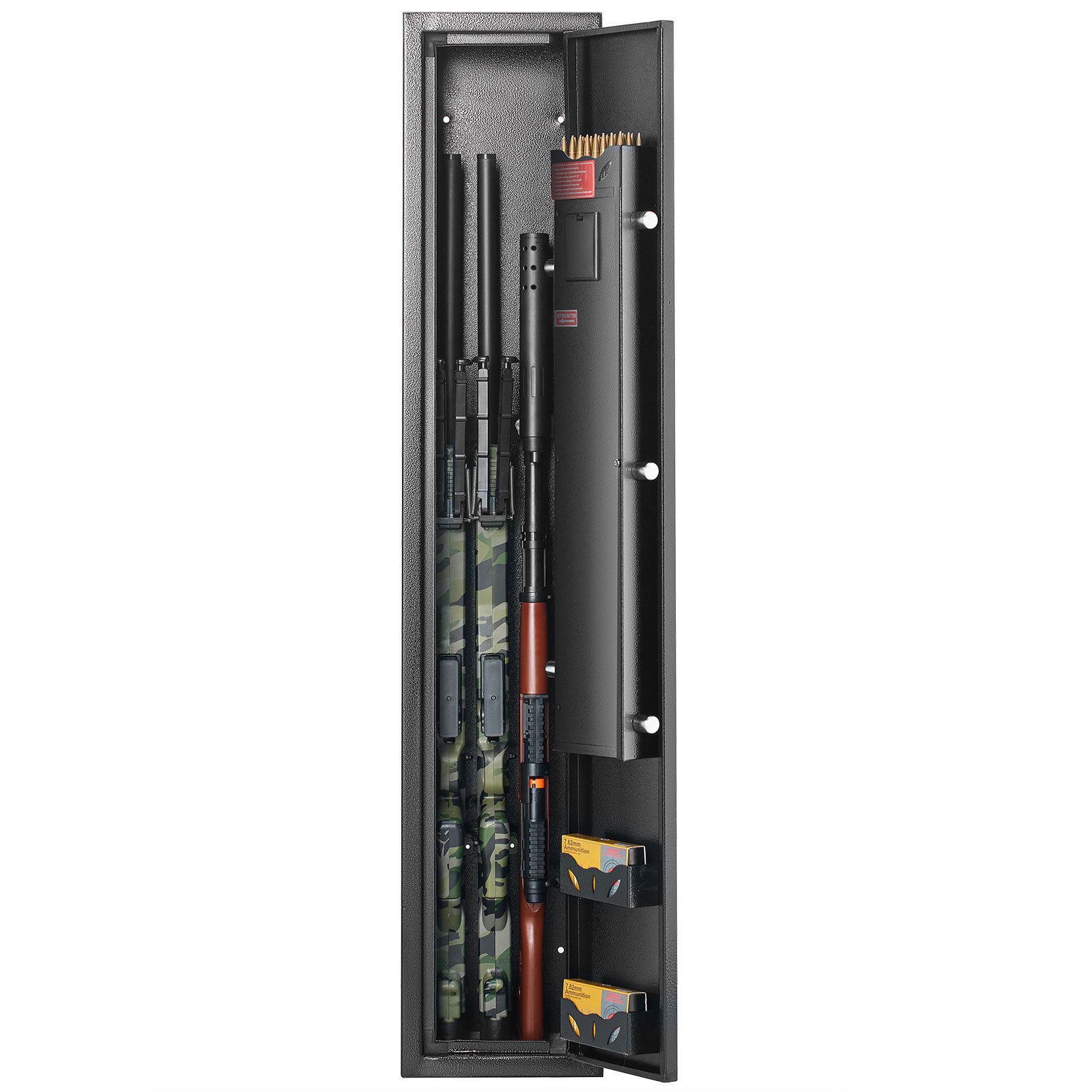 VEVOR gun safe holding rifles with camo pattern, ammo storage, and secured lock mechanism.