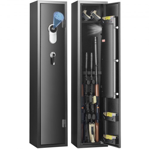 VEVOR 5 Rifles Gun Safe, Rifle Safe with Fingerprint Lock, Quick Access Gun Storage Cabinet with Removable Shelf, Pistol Rack, Rifle Cabinet for Home Long Gun and Pistols