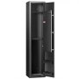 VEVOR gun safe with black metal construction, open door, and interior shelves for secure storage.