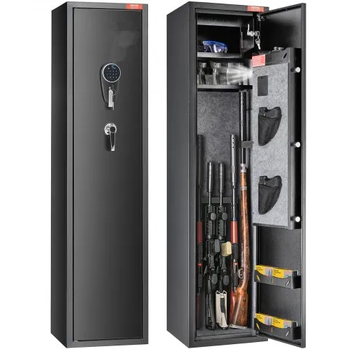 VEVOR 7-8 Rifles Gun Safe, Rifle Safe with Digital Keypad & Lock, Gun Storage Cabinet with Built-in Storage Locker, Removable Storage Shelf for Home Long Gun and Pistols