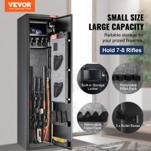 VEVOR 7-8 Rifles Gun Safe, Rifle Safe with Digital Keypad & Lock, Gun Storage Cabinet for Shotguns with Built-in Storage Locker, Removable Storage Shelf for Home Long Gun and Pistols