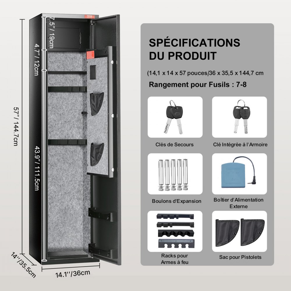 VEVOR 5 Rifles Gun Safe, Rifle Safe with Digital Keypad & Lock, Gun Storage Cabinet with Built-in Storage Locker, Removable Storage Shelf for Home Long Gun and Pistols
