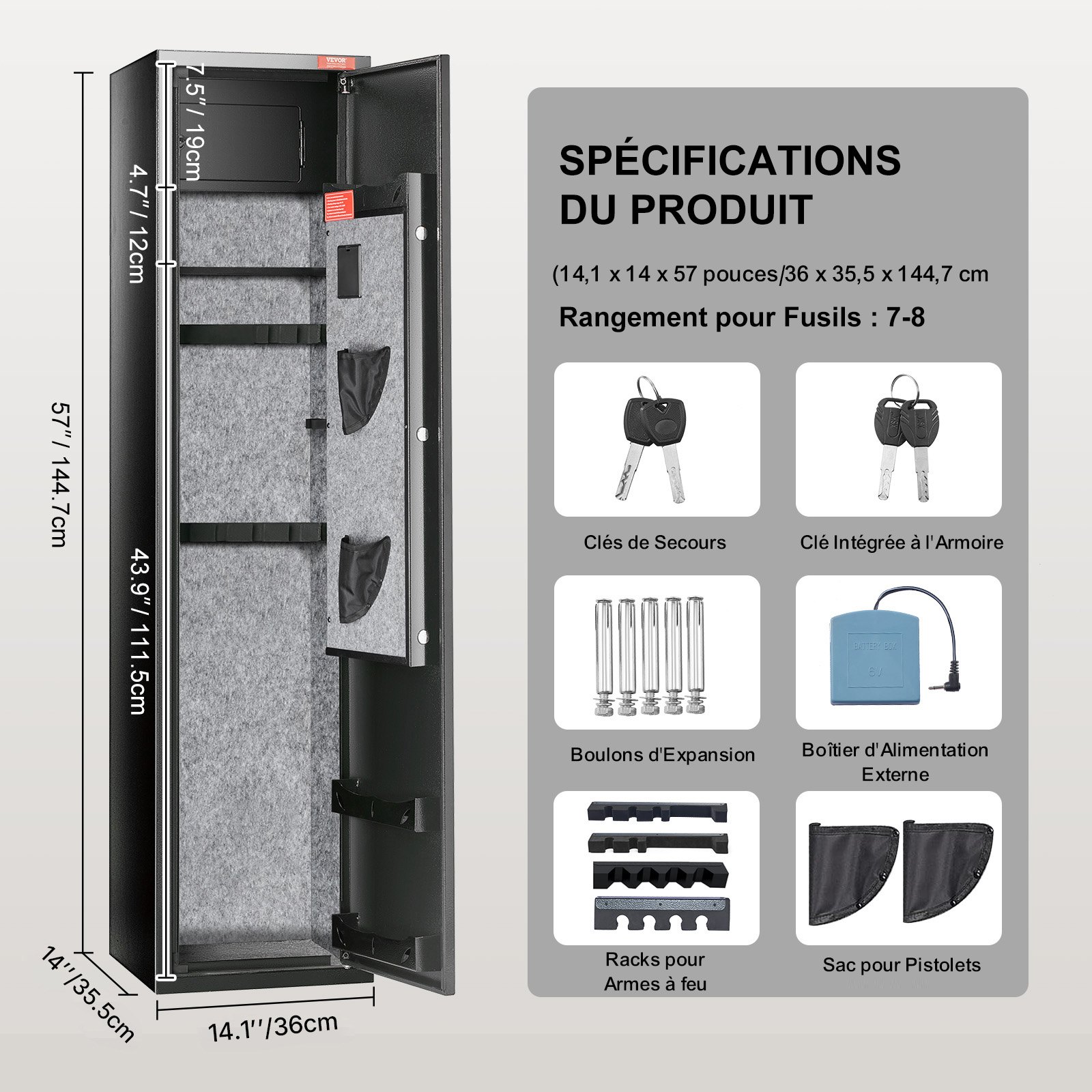 VEVOR 5 Rifles Gun Safe, Rifle Safe with Digital Keypad & Lock, Gun Storage Cabinet with Built-in Storage Locker, Removable Storage Shelf for Home Long Gun and Pistols