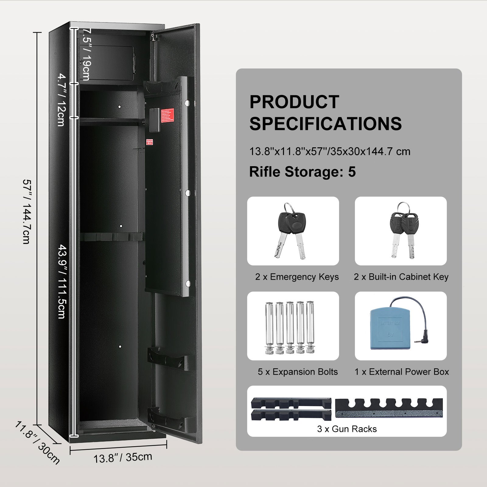 VEVOR 5 Rifles Gun Safe, Rifle Safe with Lock & Digital Keypad, Gun Storage Cabinet with Built-in Storage Locker and Removable Storage Shelf for Home Long Gun and Pistols