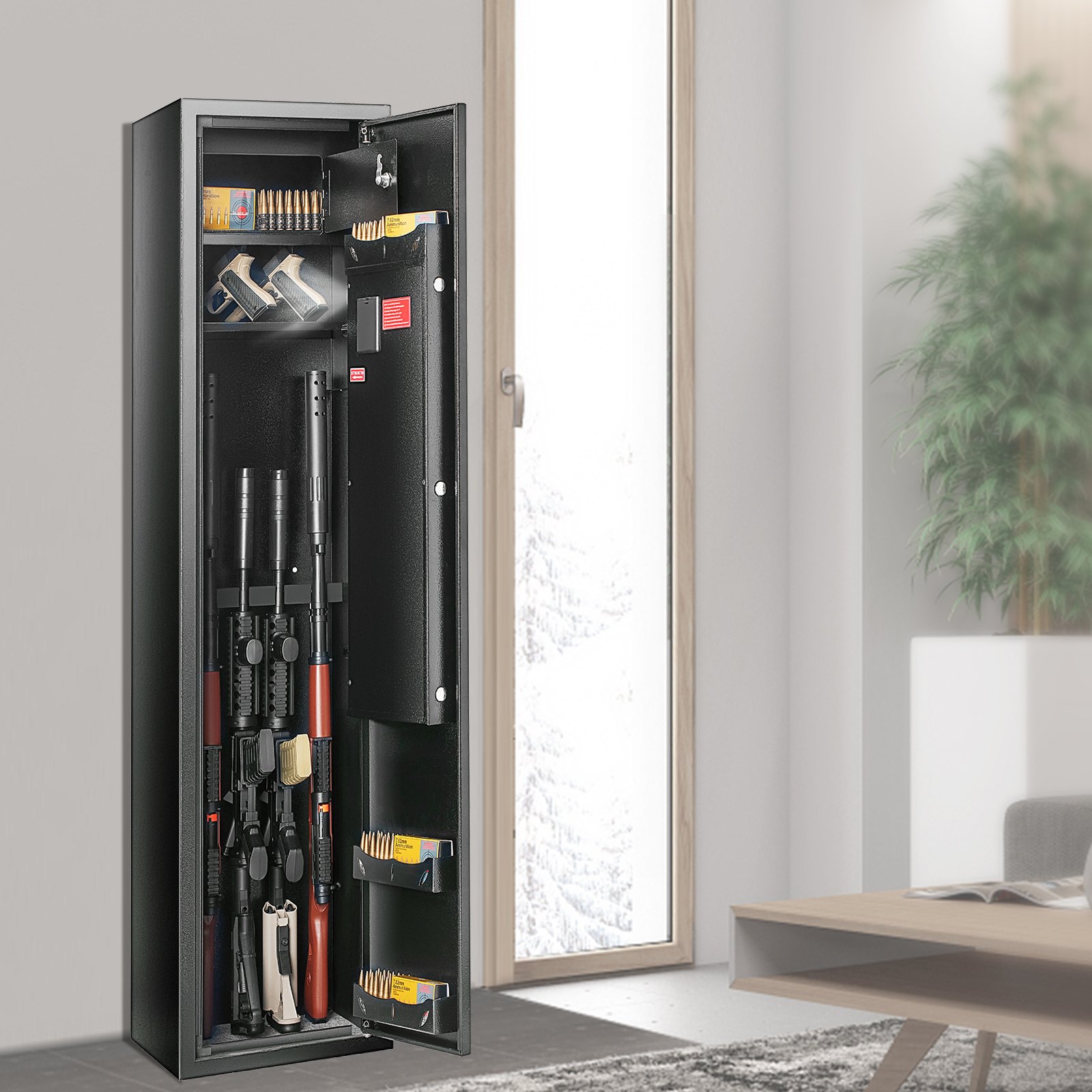VEVOR 5 Rifles Gun Safe, Rifle Safe with Lock & Digital Keypad, Gun Storage Cabinet with Built-in Storage Locker and Removable Storage Shelf for Home Long Gun and Pistols
