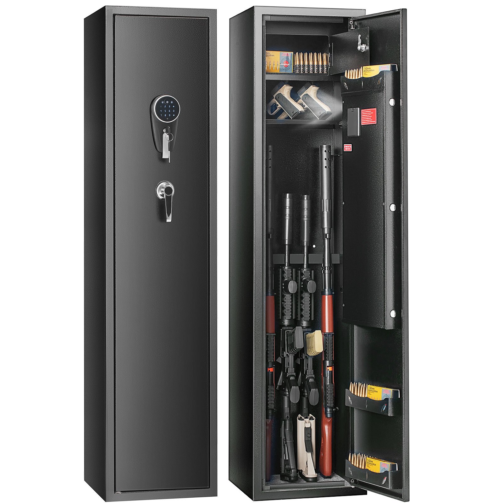 VEVOR 5 Rifles Gun Safe, Rifle Safe with Lock & Digital Keypad, Gun Storage Cabinet with Built-in Storage Locker and Removable Storage Shelf for Home Long Gun and Pistols