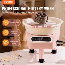 VEVOR Roue de poterie, machine de formage de poterie de 10 pouces, roue électrique de 350 W pour poterie avec pédale et écran tactile LCD, roue en céramique à entraînement direct avec 3 pieds de support pour bricolage, artisanat d'art, rose