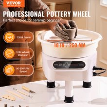 VEVOR Roue de poterie, machine de formage de poterie de 10 pouces, roue électrique de 350 W pour poterie avec pédale et écran tactile LCD, roue en céramique à entraînement direct avec 3 pieds de support pour bricolage, artisanat, blanc