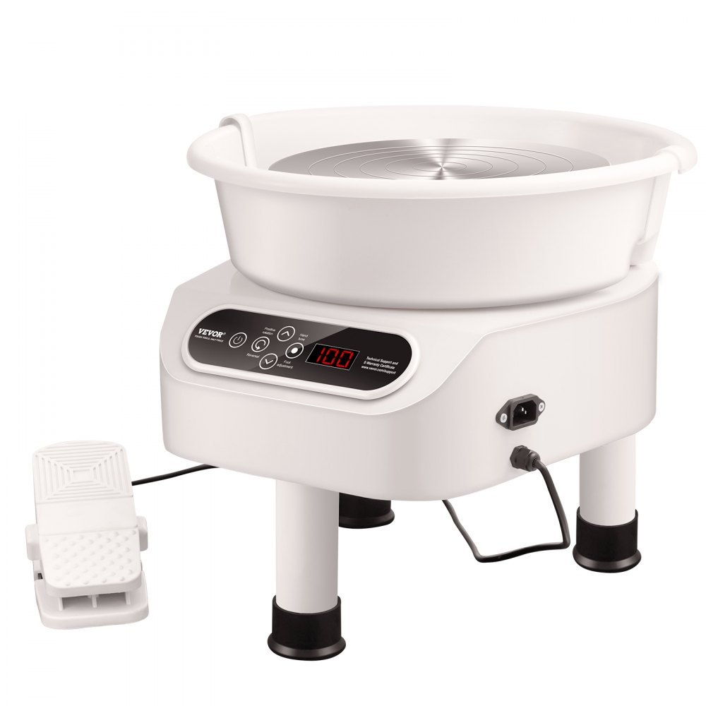 VEVOR Pottery Wheel, 10 inch Pottery Forming Machine, 350W Electric Wheel for Pottery with Foot Pedal and LCD Touch Screen, Direct Drive Ceramic Wheel with 3 Support Legs for DIY Art Craft, White