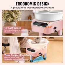 VEVOR Pottery Wheel, 11 inch Pottery Forming Machine, 450W Electric Wheel for Pottery with Foot Pedal and LCD Touch Screen, Direct Drive Ceramic Wheel with 3 Support Legs for DIY Art Craft, Pink