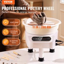 VEVOR Pottery Wheel, 11 inch Pottery Forming Machine, 450W Electric Wheel for Pottery with Foot Pedal and LCD Touch Screen, Direct Drive Ceramic Wheel with 3 Support Legs for DIY Art Craft, White