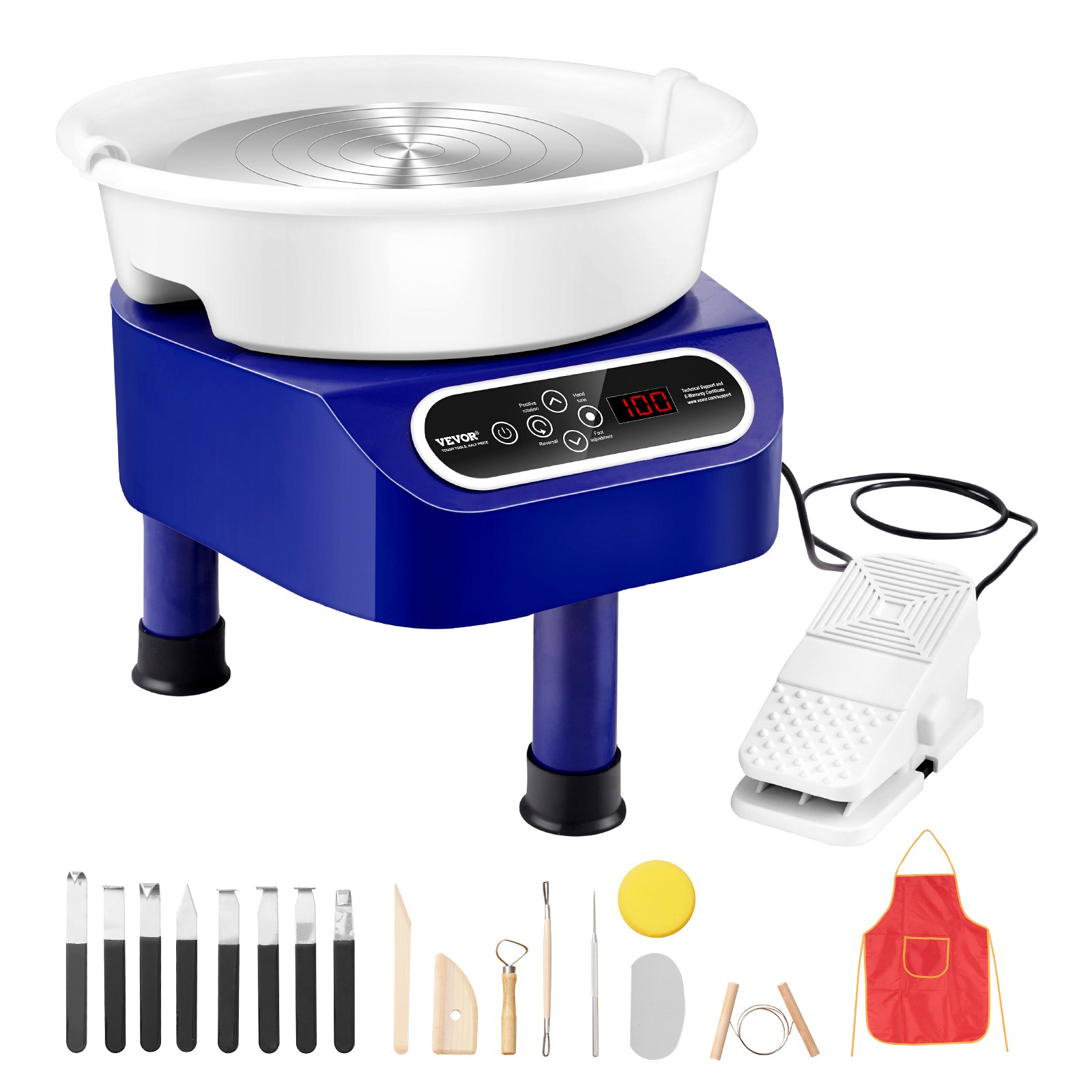 VEVOR Pottery Wheel 27.9 cm Ceramic Wheel Foot Pedal Touch Screen 450W 3 Legs Blue