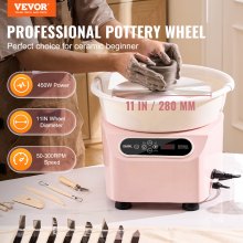 VEVOR Pottery Wheel 11in Ceramic Wheel Foot Pedal Touch Screen Apron 450W Pink