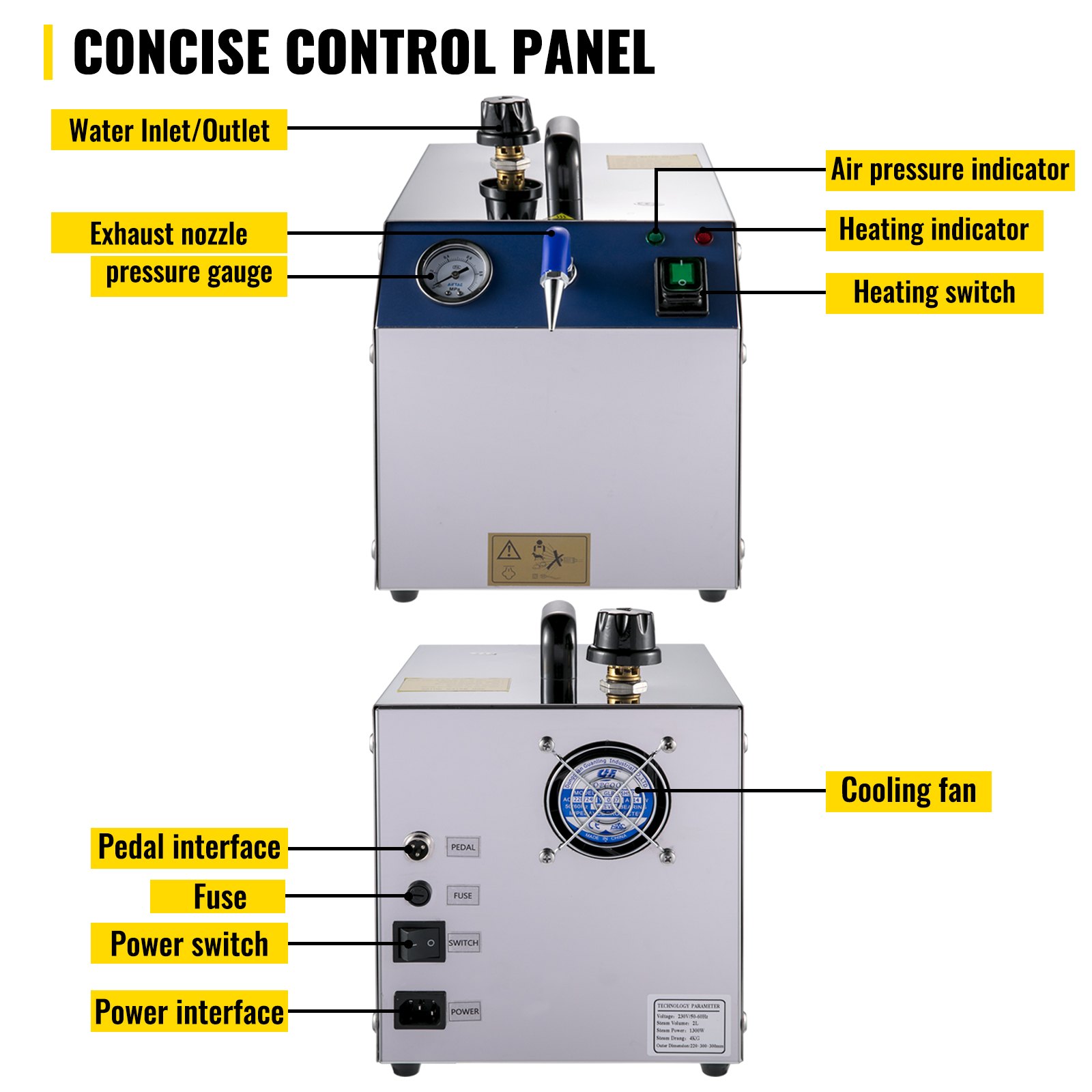 VEVOR Jewelry Steam Cleaner Machine 2L 1300W Jet Steam Cleaner Stainless Steel