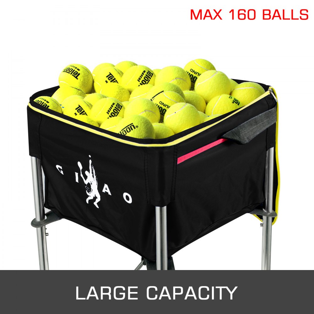 Teaching Ball Cart 160 Capacity Tennis Ball Basket Hopper With Blue Bag for Baseball Softball and Tennis