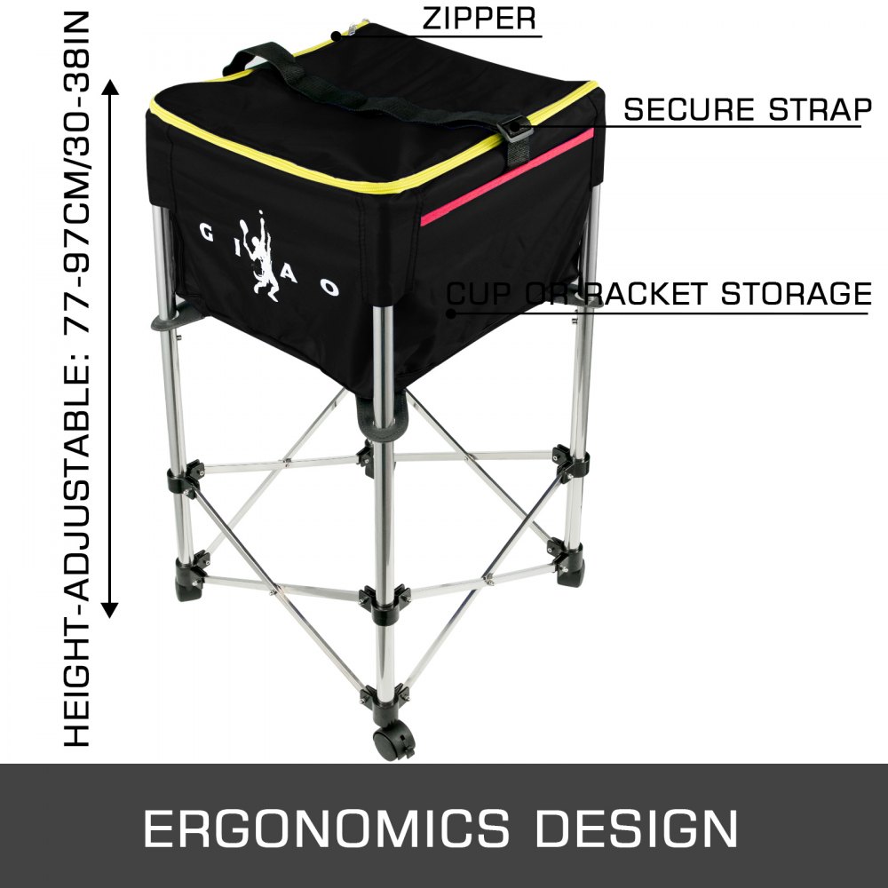 VEVOR Tennis Ball Cart Trolleys Basket 160 Balls Capacity w/ Wheels Portable