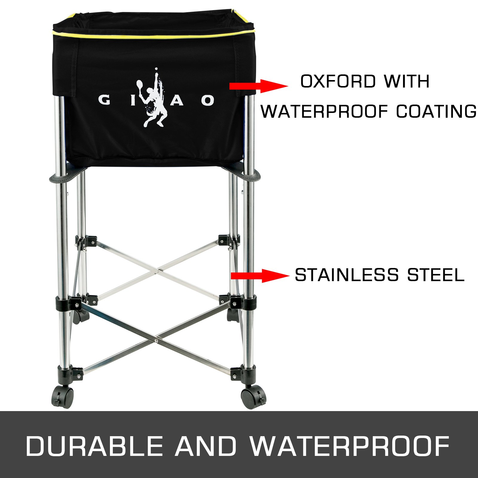 Teaching Ball Cart 160 Capacity Tennis Ball Basket Hopper With Blue Bag for Baseball Softball and Tennis
