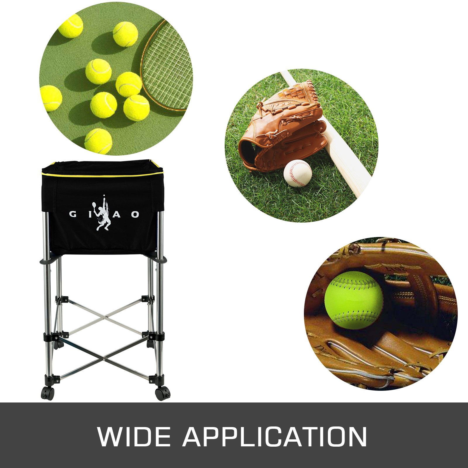 Teaching Ball Cart 160 Capacity Tennis Ball Basket Hopper With Blue Bag for Baseball Softball and Tennis