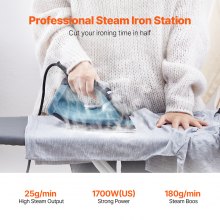 VEVOR Steam Iron 1700W Iron for Clothes Auto Shut-Off Self-Cleaning for Ironing